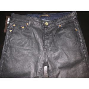 Roberto Cavalli Women's US Size 4 Coated Jeans Pants Skinny Fit Mid Rise Black
